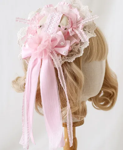 Xiaogui~Mood Limited Pink~Kawaii Lolita Lace Headdress Accessories