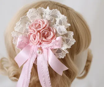 Xiaogui~Mood Limited Pink~Kawaii Lolita Lace Headdress Accessories