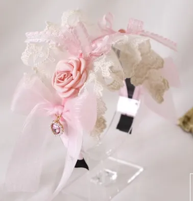 Xiaogui~Mood Limited Pink~Kawaii Lolita Lace Headdress Accessories