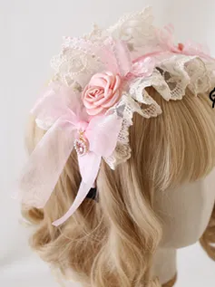Xiaogui~Mood Limited Pink~Kawaii Lolita Lace Headdress Accessories